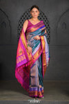 Virasat ~ Handloom Pure Silk Brocade Maharani Paithani with Contrast Pallu in Peacock Blue - verymuchindian.com