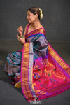 Virasat ~ Handloom Pure Silk Brocade Maharani Paithani with Contrast Pallu in Peacock Blue - verymuchindian.com