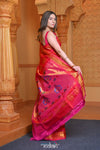 Virasat ~ Handloom Pure Silk Brocade Maharani Paithani with Contrast Pallu in Red - verymuchindian.com