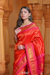 Virasat ~ Handloom Pure Silk Brocade Maharani Paithani with Contrast Pallu in Red - verymuchindian.com