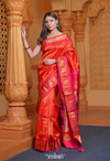 Virasat ~ Handloom Pure Silk Brocade Maharani Paithani with Contrast Pallu in Red - verymuchindian.com