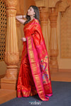 Virasat ~ Handloom Pure Silk Brocade Maharani Paithani with Contrast Pallu in Red - verymuchindian.com