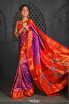 Virasat ~ Handloom Pure Silk Brocade Maharani Paithani with Contrast Red Pallu in Pink - verymuchindian.com
