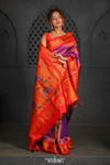 Virasat ~ Handloom Pure Silk Brocade Maharani Paithani with Contrast Red Pallu in Pink - verymuchindian.com