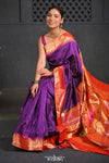 Virasat ~ Handloom Pure Silk Brocade Muniya Border Paithani with All Over Zari Lines & Contrast Pallu in Purple - verymuchindian.com