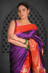 Virasat ~ Handloom Pure Silk Brocade Muniya Border Paithani with All Over Zari Lines & Contrast Pallu in Purple - verymuchindian.com