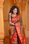 Virasat ~ Handloom Pure Silk Brocade Peacock Maharani Paithani with in Dual Tone Red & Green - verymuchindian.com