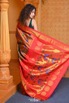 Virasat ~ Handloom Pure Silk Brocade Peacock Maharani Paithani with in Dual Tone Red & Green - verymuchindian.com