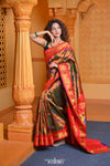 Virasat ~ Handloom Pure Silk Brocade Peacock Maharani Paithani with in Dual Tone Red & Green - verymuchindian.com