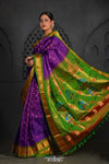 Virasat ~ Handloom Pure Silk Maharani Paithani with Maharani Pallu in Purple Green - verymuchindian.com