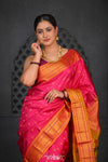 Virasat ~ Handloom Pure Silk Maharani Paithani with Maharani Pallu in Rani Pink - verymuchindian.com