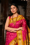 Virasat ~ Handloom Pure Silk Maharani Paithani with Maharani Pallu in Rose Pink - verymuchindian.com