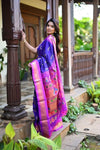 Virasat ~ Handloom Pure Silk Maharani Paithani with Maharani Pallu in Royal Blue Pink - verymuchindian.com