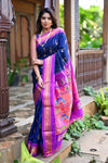 Virasat ~ Handloom Pure Silk Maharani Paithani with Maharani Pallu in Royal Blue Pink - verymuchindian.com
