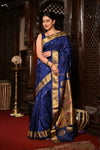 Virasat ~ Handloom Pure Silk Maharani Paithani with Maharani Pallu in Royal Blue with Muniya Butti - verymuchindian.com