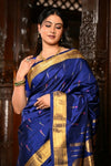 Virasat ~ Handloom Pure Silk Maharani Paithani with Maharani Pallu in Royal Blue with Muniya Butti - verymuchindian.com