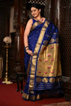 Virasat ~ Handloom Pure Silk Maharani Paithani with Maharani Pallu in Royal Blue with Muniya Butti - verymuchindian.com