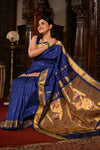 Virasat ~ Handloom Pure Silk Maharani Paithani with Maharani Pallu in Royal Blue with Muniya Butti - verymuchindian.com