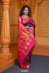 Virasat ~ Handloom Pure Silk Maharani Paithani with Maharani Pallu in Wine Pink - verymuchindian.com