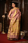 Virasat ~ Handloom Pure Silk Maharani Paithani with Swan Pallu in Onion Pink (Muniya Butti) - verymuchindian.com