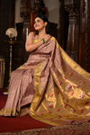 Virasat ~ Handloom Pure Silk Maharani Paithani with Swan Pallu in Onion Pink (Muniya Butti) - verymuchindian.com
