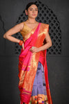 Virasat ~Handloom Pure Silk Muniya Border Dupatta in Pink - verymuchindian.com