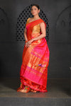 Virasat ~Handloom Pure Silk Muniya Border Dupatta in Pink - verymuchindian.com