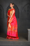 Virasat ~Handloom Pure Silk Muniya Border Dupatta in Pink - verymuchindian.com