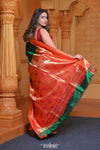 Virasat ~ Handloom Pure Silk Muniya Border Paithani with Asawali Pallu in Royal Green - verymuchindian.com