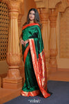 Virasat ~ Handloom Pure Silk Muniya Border Paithani with Asawali Pallu in Royal Green - verymuchindian.com
