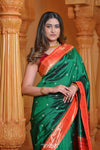 Virasat ~ Handloom Pure Silk Muniya Border Paithani with Asawali Pallu in Royal Green - verymuchindian.com