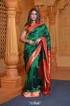 Virasat ~ Handloom Pure Silk Muniya Border Paithani with Asawali Pallu in Royal Green - verymuchindian.com