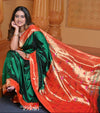 Virasat ~ Handloom Pure Silk Muniya Border Paithani with Asawali Pallu in Royal Green - verymuchindian.com