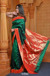Virasat ~ Handloom Pure Silk Muniya Border Paithani with Asawali Pallu in Royal Green - verymuchindian.com