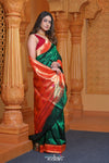 Virasat ~ Handloom Pure Silk Muniya Border Paithani with Asawali Pallu in Royal Green - verymuchindian.com