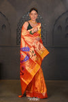 Virasat ~ Handloom Pure Silk Muniya Border Paithani with Fancy Peacock Pallu in Dual Tone Yellow - verymuchindian.com