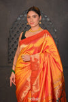 Virasat ~ Handloom Pure Silk Muniya Border Paithani with Fancy Peacock Pallu in Dual Tone Yellow - verymuchindian.com