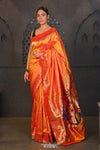 Virasat ~ Handloom Pure Silk Muniya Border Paithani with Fancy Peacock Pallu in Dual Tone Yellow - verymuchindian.com