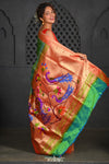 Virasat ~ Handloom Pure Silk Muniya Border Paithani with Fancy Peacock Pallu in Lime Green - verymuchindian.com