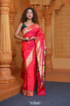 Virasat ~ Handloom Pure Silk Muniya Border Paithani with Jungle Theme Pallu in Crimson Pink - verymuchindian.com