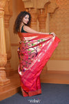 Virasat ~ Handloom Pure Silk Muniya Border Paithani with Jungle Theme Pallu in Crimson Pink - verymuchindian.com