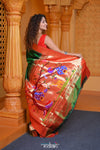 Virasat ~ Handloom Pure Silk Muniya Border Paithani with Peacock Pallu in in Royal Green - verymuchindian.com