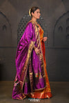 Virasat ~ Handloom Pure Silk Paithani Dupatta with Embroidered Border & Mor Buttis in Violet - verymuchindian.com