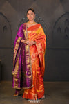 Virasat ~ Handloom Pure Silk Paithani Dupatta with Embroidered Border & Mor Buttis in Violet - verymuchindian.com