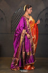 Virasat ~ Handloom Pure Silk Paithani Dupatta with Embroidered Border & Mor Buttis in Violet - verymuchindian.com