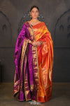 Virasat ~ Handloom Pure Silk Paithani Dupatta with Embroidered Border & Mor Buttis in Violet - verymuchindian.com