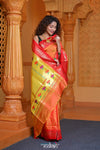 Virasat ~ Handloom Pure Silk Paithani in Pink Border with Lotus Tawa Pallu in Sunset Orange - verymuchindian.com