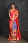 Virasat ~Handloom Pure Silk Paithani Lehenga With Zari Work with Muniya Border Dupatta in Blue & Pink - verymuchindian.com