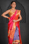 Virasat ~Handloom Pure Silk Paithani Lehenga With Zari Work with Muniya Border Dupatta in Blue & Pink - verymuchindian.com