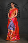 Virasat ~Handloom Pure Silk Paithani Lehenga With Zari Work with Muniya Border Dupatta in Blue & Pink - verymuchindian.com